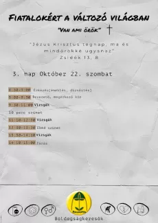 Boldogságkeresők képzés fiatalokkal foglalkozóknak 2022 október 3. nap programja.