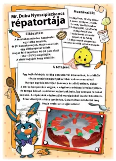 Répatorta képes receptje. Hozzávalók: 16 dkg liszt, 10 dkg cukor, 1 csom. sütőpor, 2 tojás, 1 csom. vaníliás cukor, 12 dkg tejföl, 1,5 dl olaj, 8 dkg darált dió, 1 teáskanál citromlé, csipet só és fahéj, 12 dkg reszelt sárgarépa A tetejére narancs és zöld színű marcipán. Elkészítés: A tésztához minden hozávalót egy tálba teszünk, és jól összekeverjük. Majd a masszát egy sütőpapírral bélelet magas falú tepsiben 40-50 perc alatt (160-170 fokon) megsütjük. A sütit hagyjuk kihűlni. A tetejére: ...